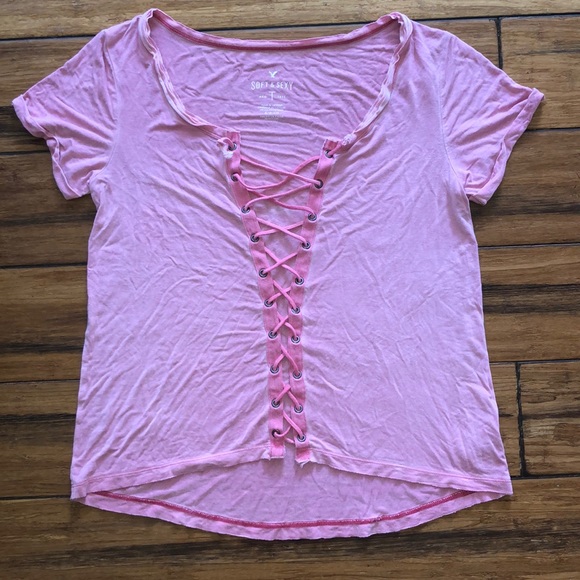 American Eagle Lace Up T Shirt - Picture 1 of 3